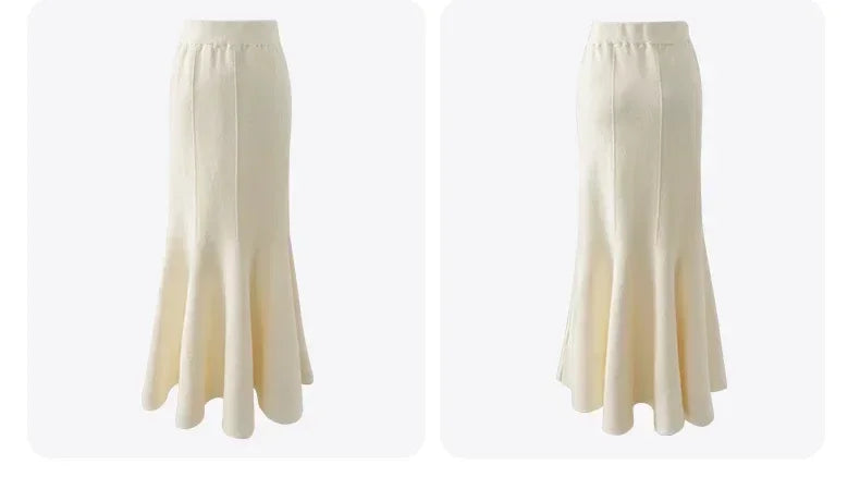 Women's Skirts 2025 Autumn Winter Fashion Knitted Long Skirts for Women Green Vintage Slim Office Lady A-LINE Fishtail Skirt