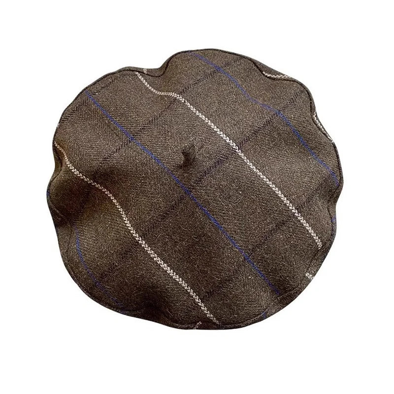 New Berets for Women in Autumn Winter British Inspired Checkered Design UFO shaped Face Slimming Retro Elegant Painter Hats