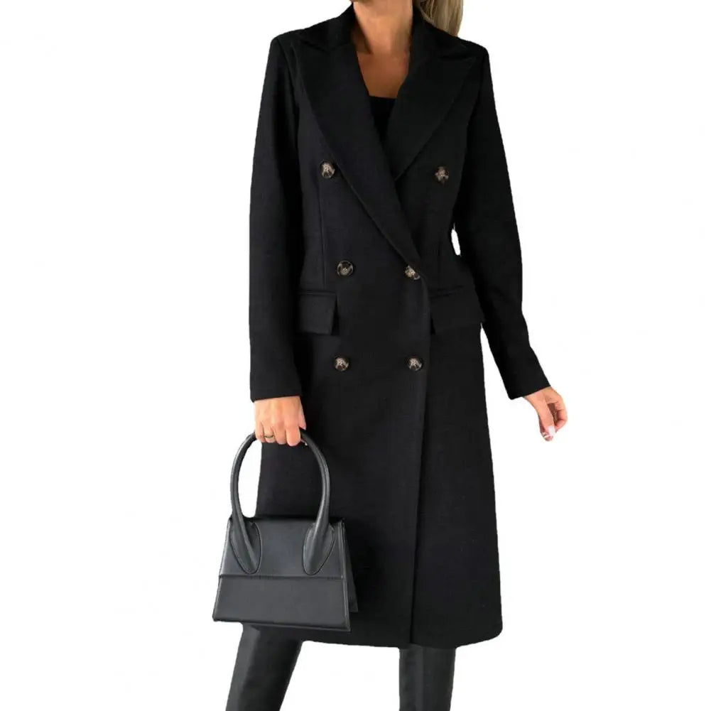 Woolen Outerwear Autumn Winter Female Overcoat Elegant Streetwear Stylish Lapel Buttons Woolen Coat Outerwear