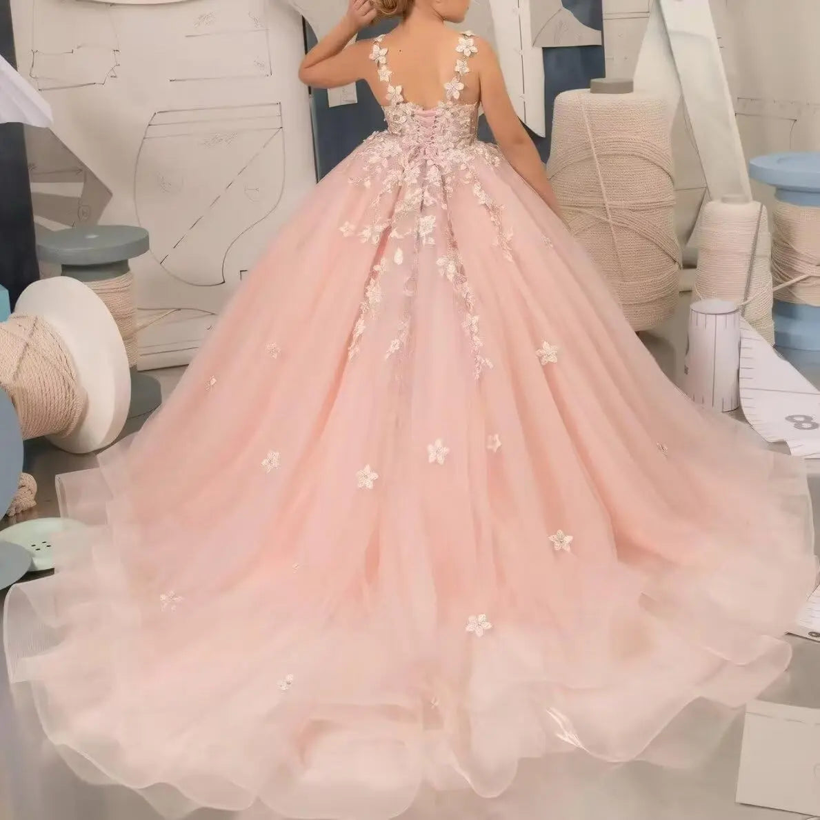 Kingbridal Flower Girl Dresses for Wedding Lace Princess First Communion Formal Dresses Tulle Pageant Ball Gowns Princess Dress