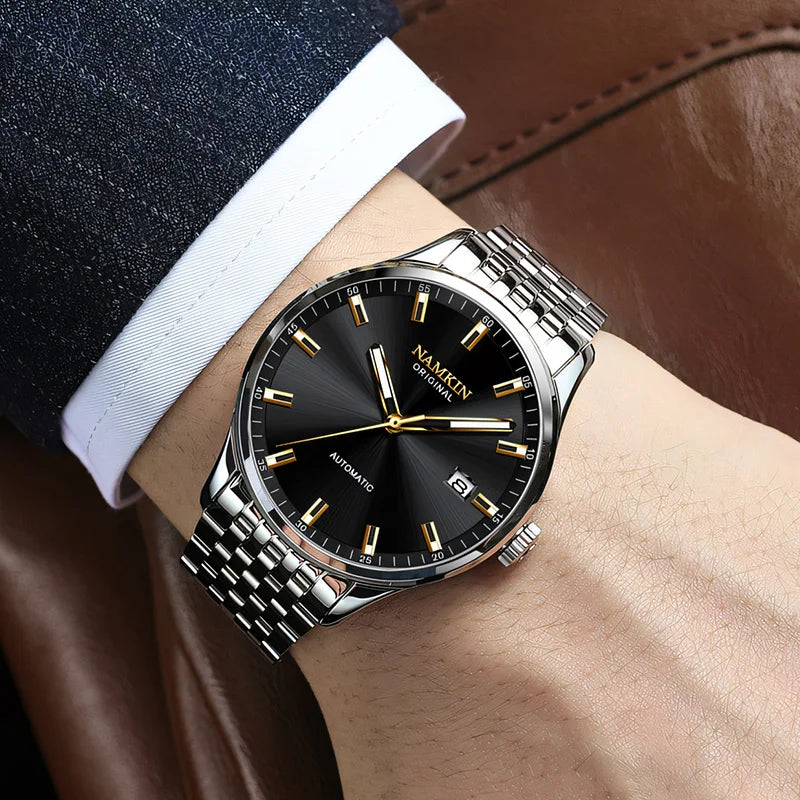 Wrist Silver Wing Pioneer! NAMKIN original timepiece, light sensitive dial with stainless steel chain strap
