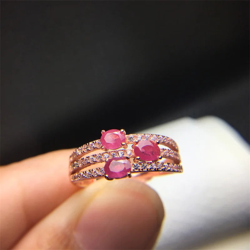 Wedding Ring for Women Real Pure 925 Sterling Silver Natural Ruby Genuine Gemstone Rose Gold Birthstone Engagement