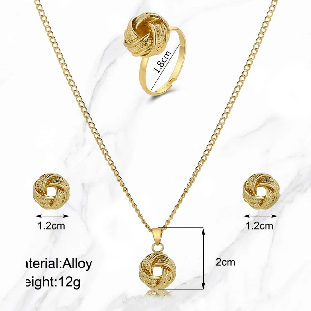 4pcs/set Twist Design Jewelry Set Simple Geometric MetalNecklace Stud Earrings Ring Set