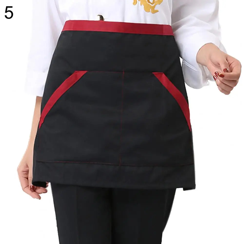 Kitchen Cooking Apron Unisex Striped Plaid Apron With Pocket Waterproof Men Women Waist Apron For Restaurant Bar Short Pinafore