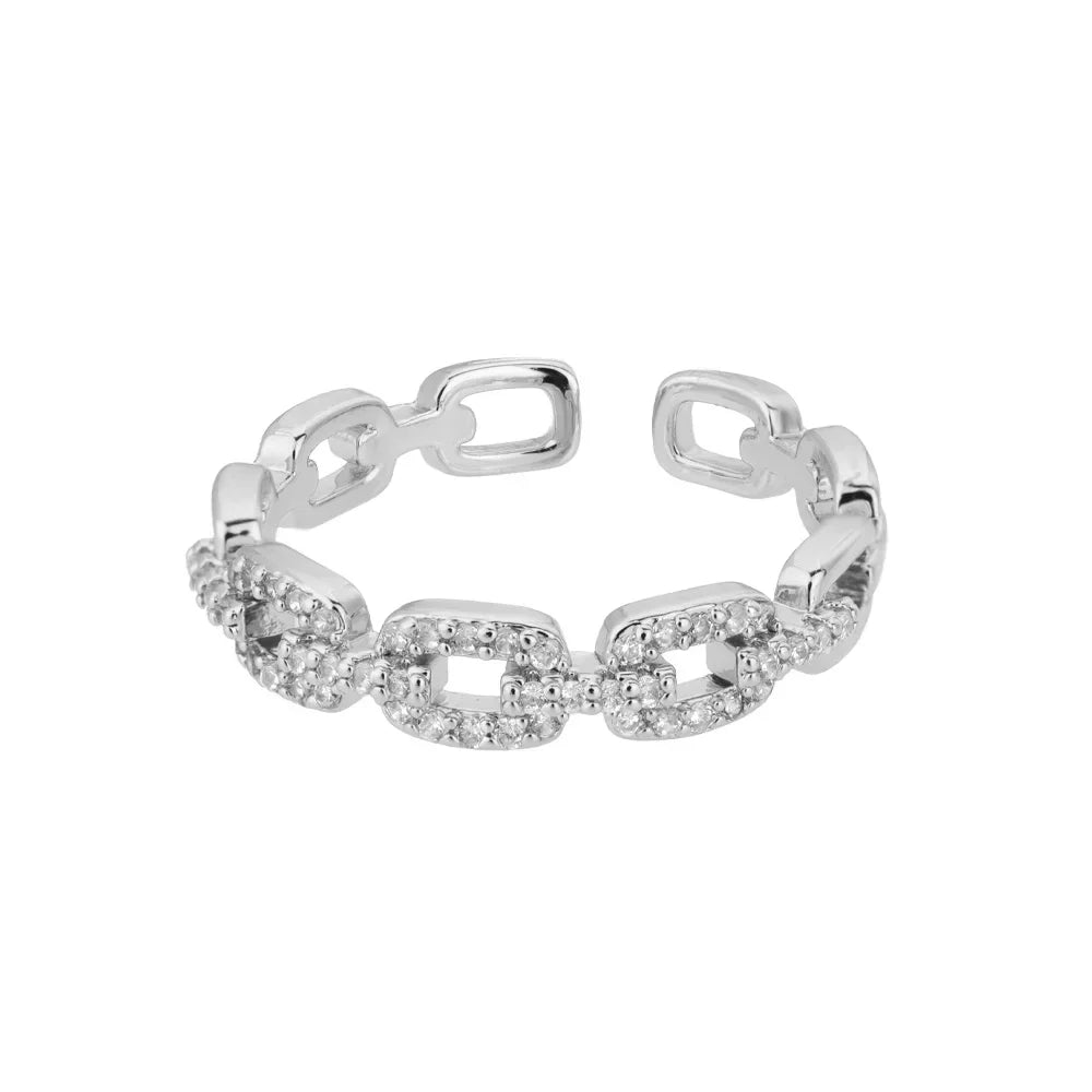 AAA Zircon Simple Geometric Ring Elegant Women's Daily Work Opening Adjustable Rings for Women Bridal Engagement Jewelry Gift