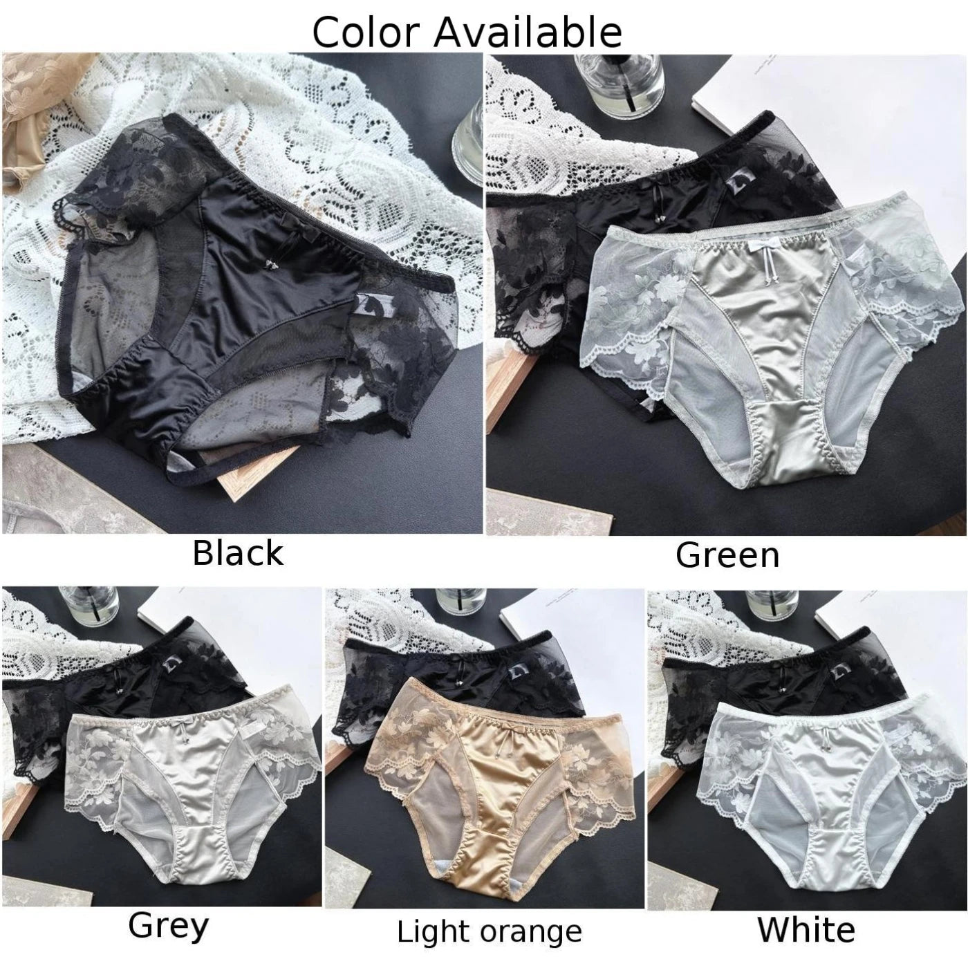 Sexy Women Panties French Style Lace Panty Satin Silk Seamless Briefs Breathable Lingerie Breathable Underwear Ultra-Thin Trunks