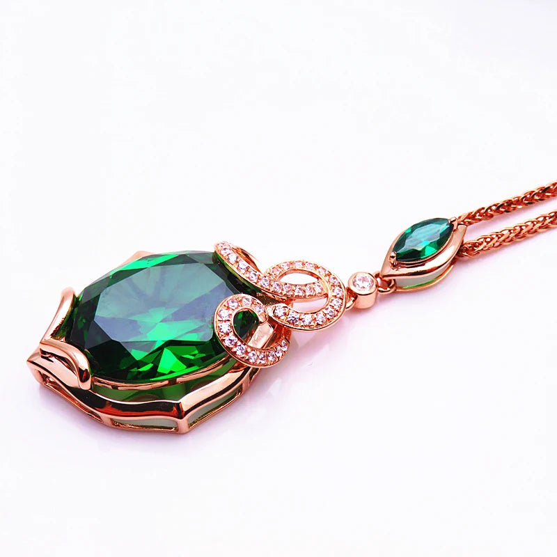585 purple gold jewelry set plated 14K rose gold fashion luxury inlaid emerald earrings for women exquisite wedding necklace