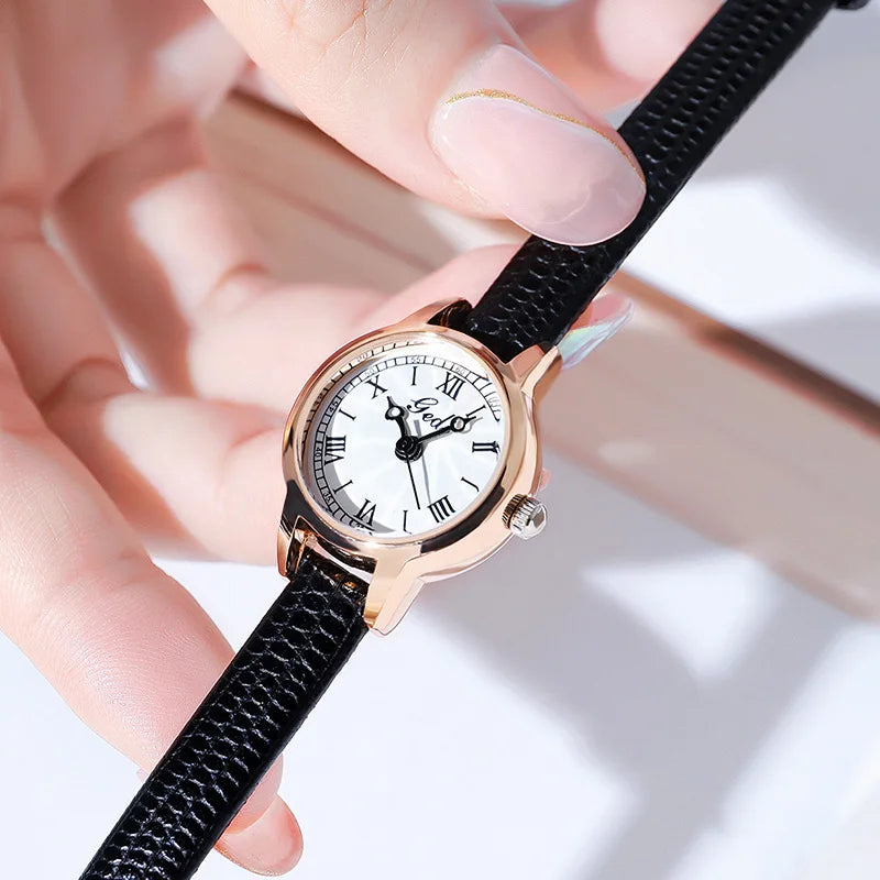 Women's Watch Retro Small Girl Student Watches Niche High End Leather Strap Waterproof Ladies Fashion Quartz Wristwatches Gift