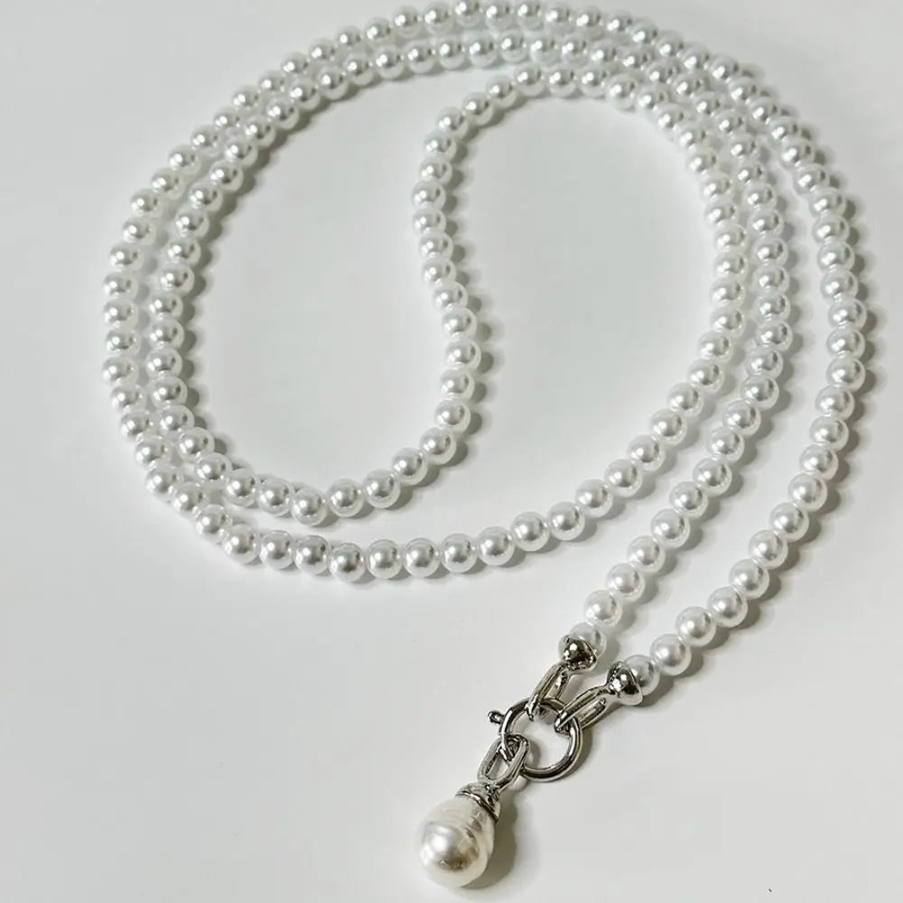 Sweet Elegant Pearl Beaded Necklace White Multilayer Pearl Choker Long Simple Pearl Pendant Accessory Women