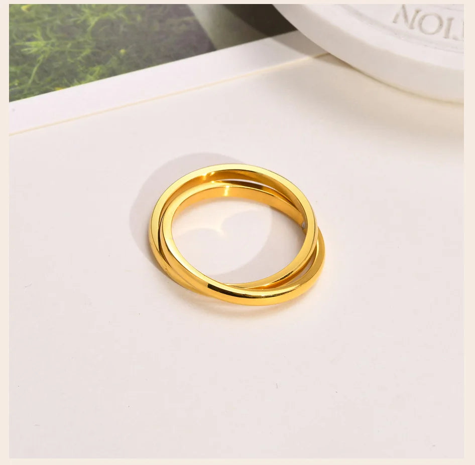 Thin Interlocking Ring for Women, Stainless Steel Set of 2 Circles Ring, Rolling Infinity Jewelry