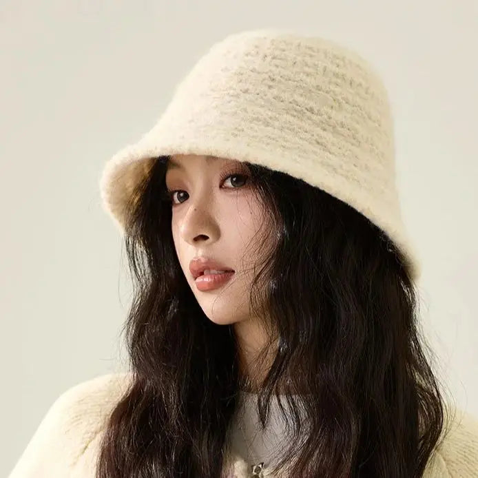 Fisherman's Hat for Women Autumn/Winter Knit Bucket Hat Face-Slimming Textured Bucket Hat Warm and Soft