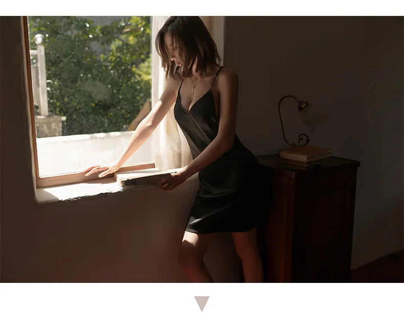 Sexy nightwear women Sleepwear Deep V Suspender Nightdress Beauty Back Simulation Silk Nightgowns Thin Home Clothes