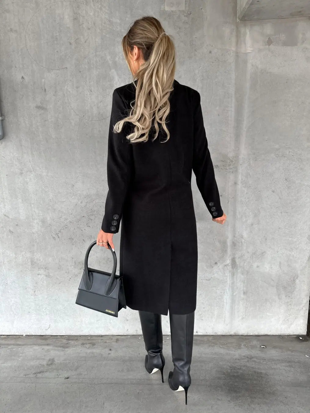 Women Double Breasted Woolen Outerwear Solid Color Long Overcoat Commuter Style Turndown Collar Lady Outerwear for Autumn Winter
