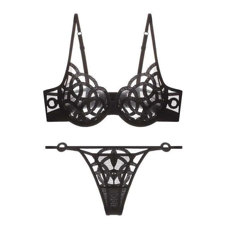 Women's Sexy Underwear Bra Female Hollow Out Thin Cotton Rabbit Ear Cup Soft Breathable Gathering Lace Large-sized Bra Everyday