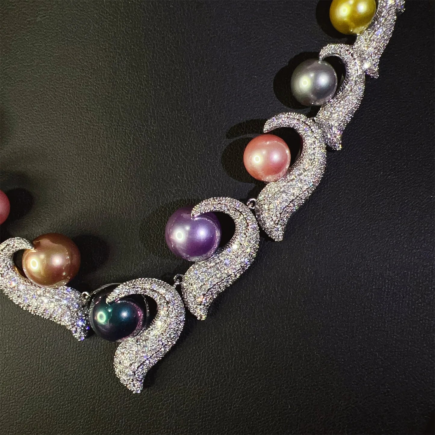wedding bride jewelry sets silver gold color colorful pearls jewelry dinner party shiny zirconia anniversary gift women