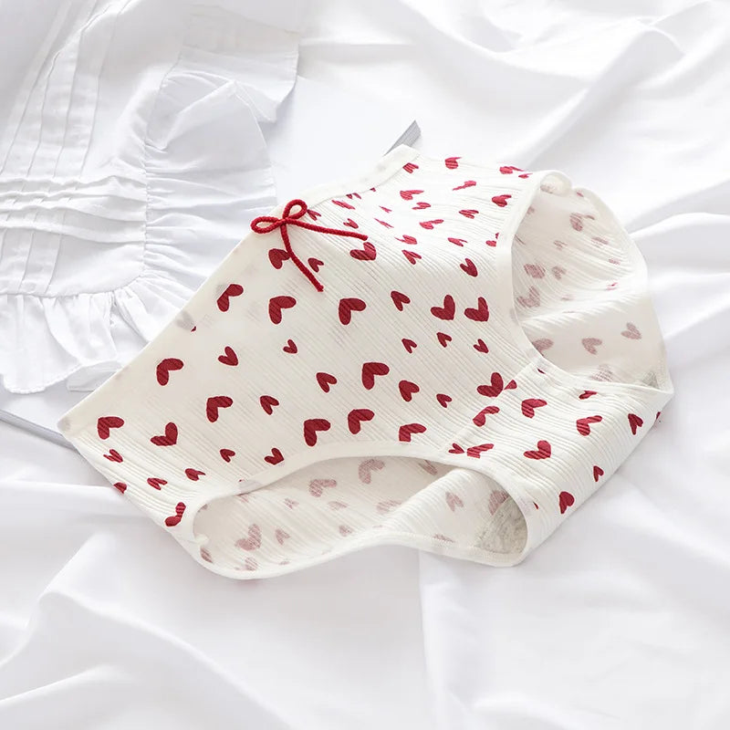 Cotton Panties Female Underpants Sexy Women Underwear Soft Lingerie Lace Up Briefs Strawberry Hearted Printed Pantys