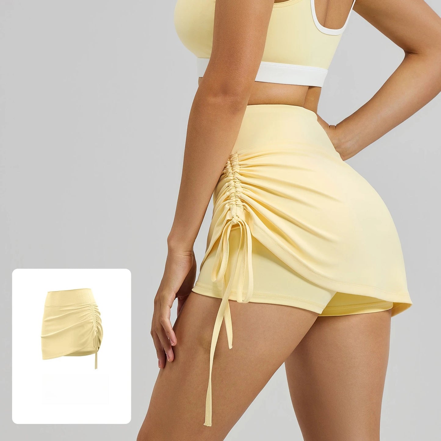 Shirring Sports Skirts with Safety Trousers for Women High Elastic Fashion Casual Fitness Skirts Fake Two Pieces Yoga Skirts