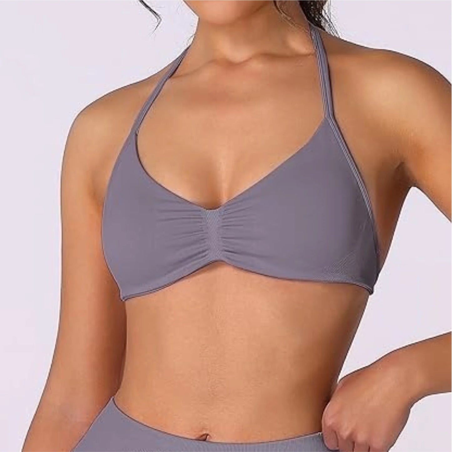 Strappy Bra Top Women High Support Thin Strap Halter Sport Seamless Bras Scrunch Workout Yoga Tank
