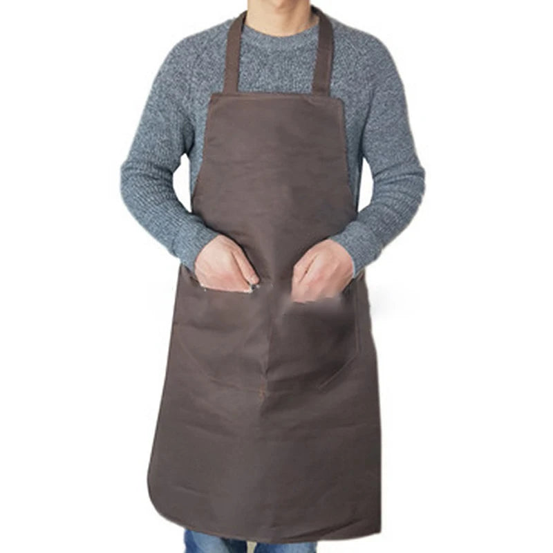 Kitchen Cooking Apron Women Men Solid Color Thicken Household Cleaning Sleeveless Cotton Polyester Apron Cotton Double Pocket