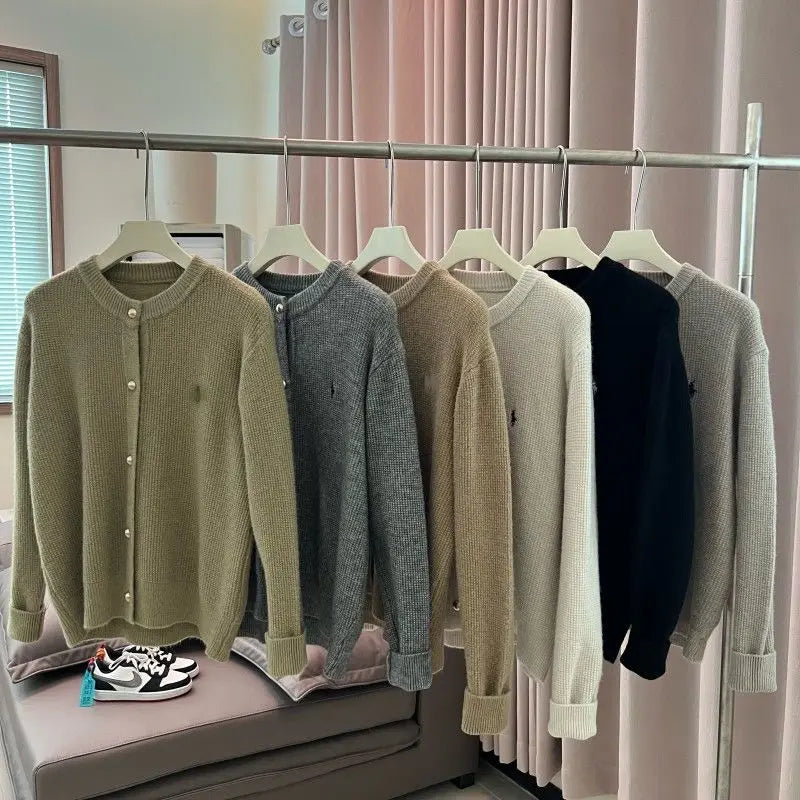 Sweater Pony Embroidered Sweater Jacket Autumn and Winter Temperament Sweater Cardigan French Style Versatile Top