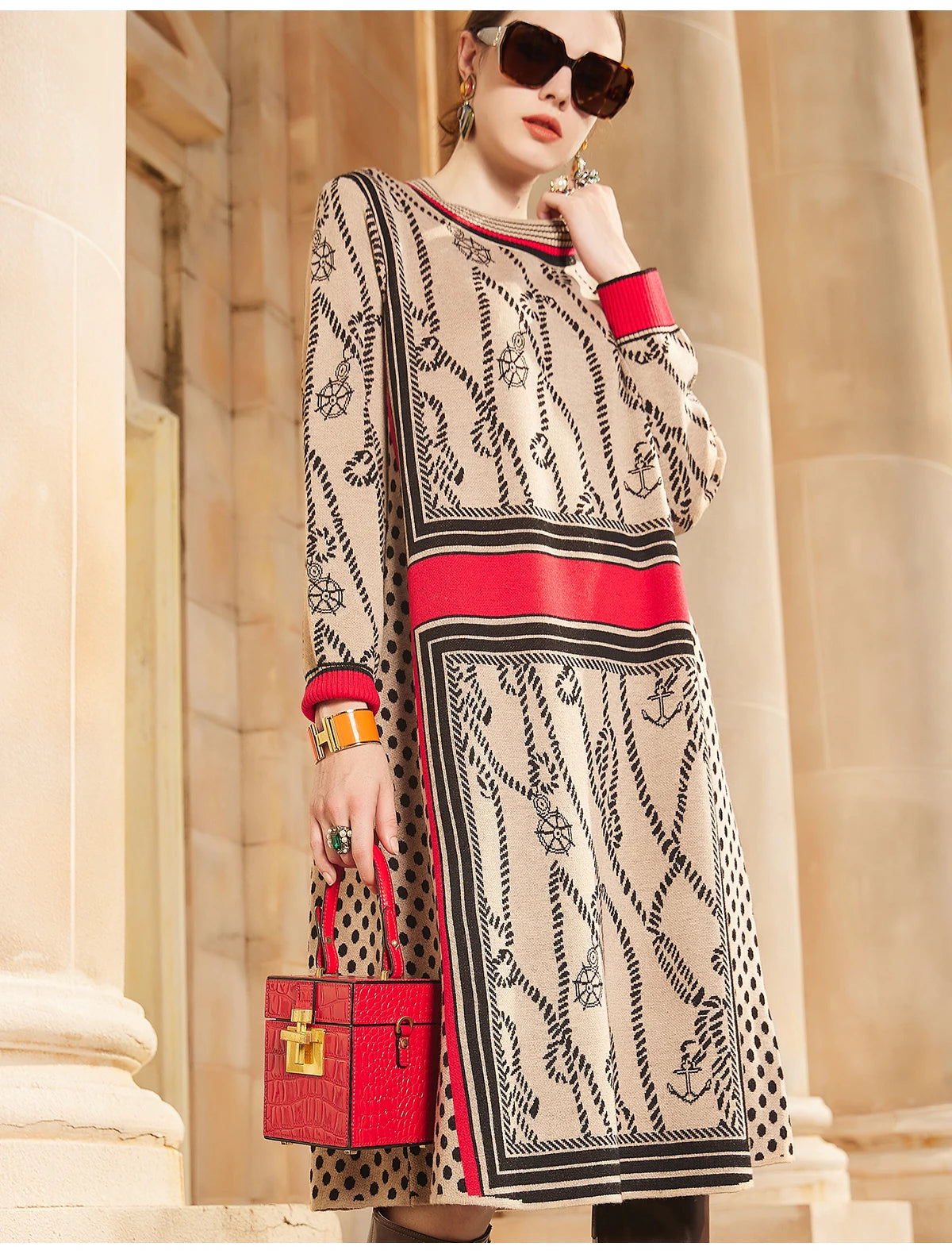 Sweater Dresses Women's Knitted Dress For Spring Autumn 2024 New Half Turtleneck Pullover Loose Thicken Warm Bottom Clothing