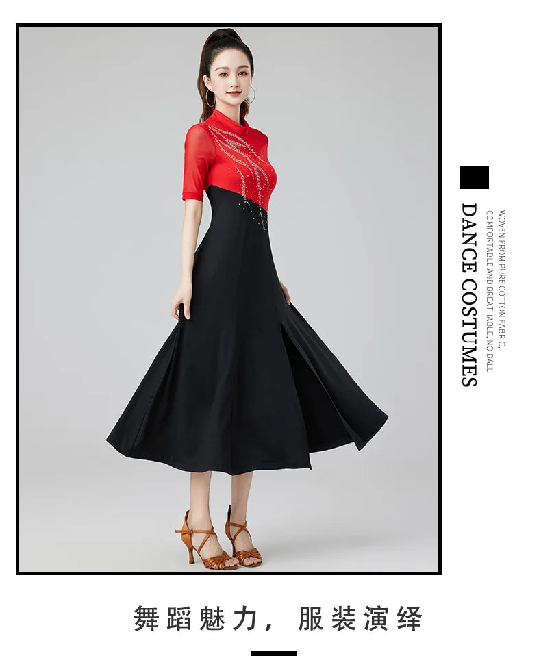 Women Evening Dresses Advanced Latin Dance Practice Suit Diamond Embellished Samba Party Dresses Standard Competition Uniform