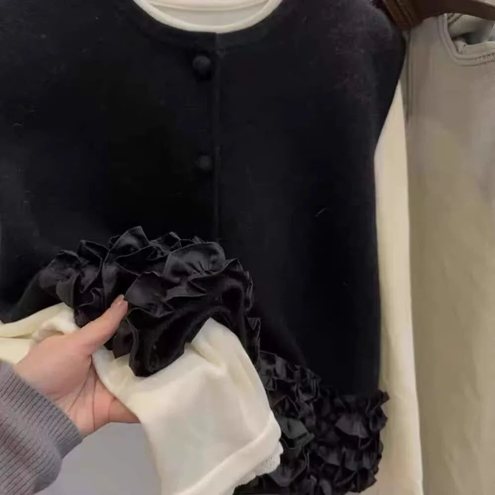 Sweater Vest 2025 Winter New Korean Temperament Splicing Lace Thickened Women's Winter Sweatshirt