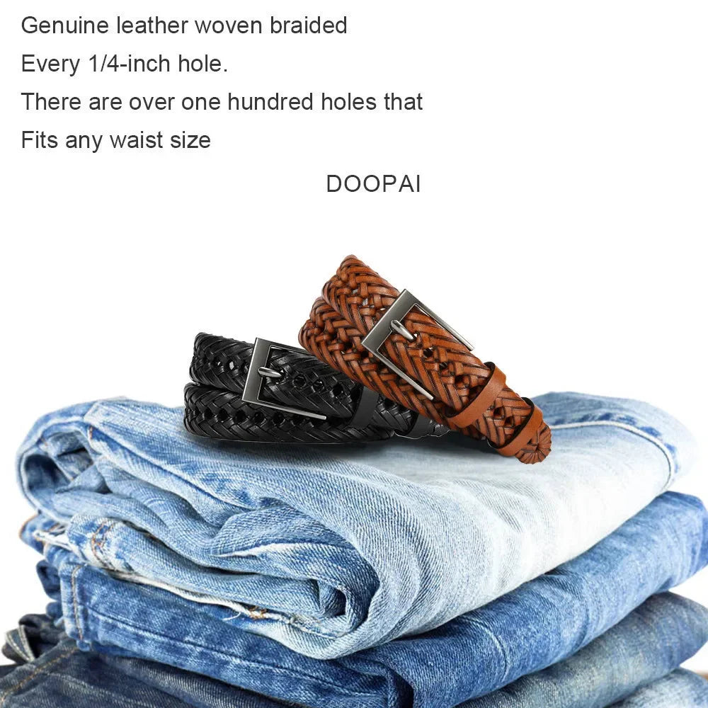 Men Belts Genuine Leather LONG Large Pin Buckle Metal Automatic Buckle High Quality Braided Vintage Casual for Jeans Women Strap