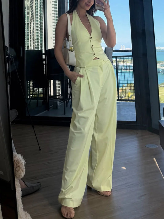 Wide pants suits Women's two-piece suits Camisole and camisole Women's two-piece suits Off-shoulder tops and bottoms suits