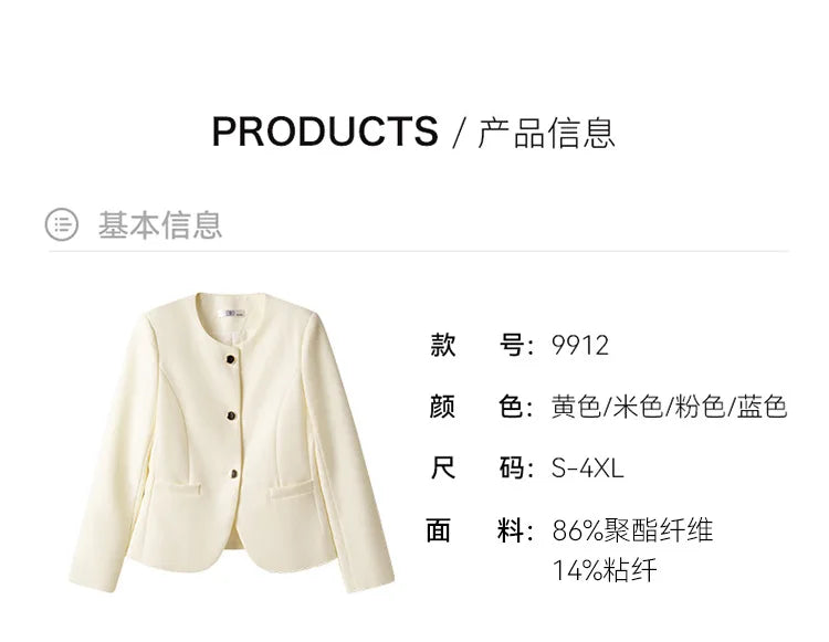 High quality blazer for women short jacket single breasted O neck spring autumn elegant office clothes pink yellow blue white