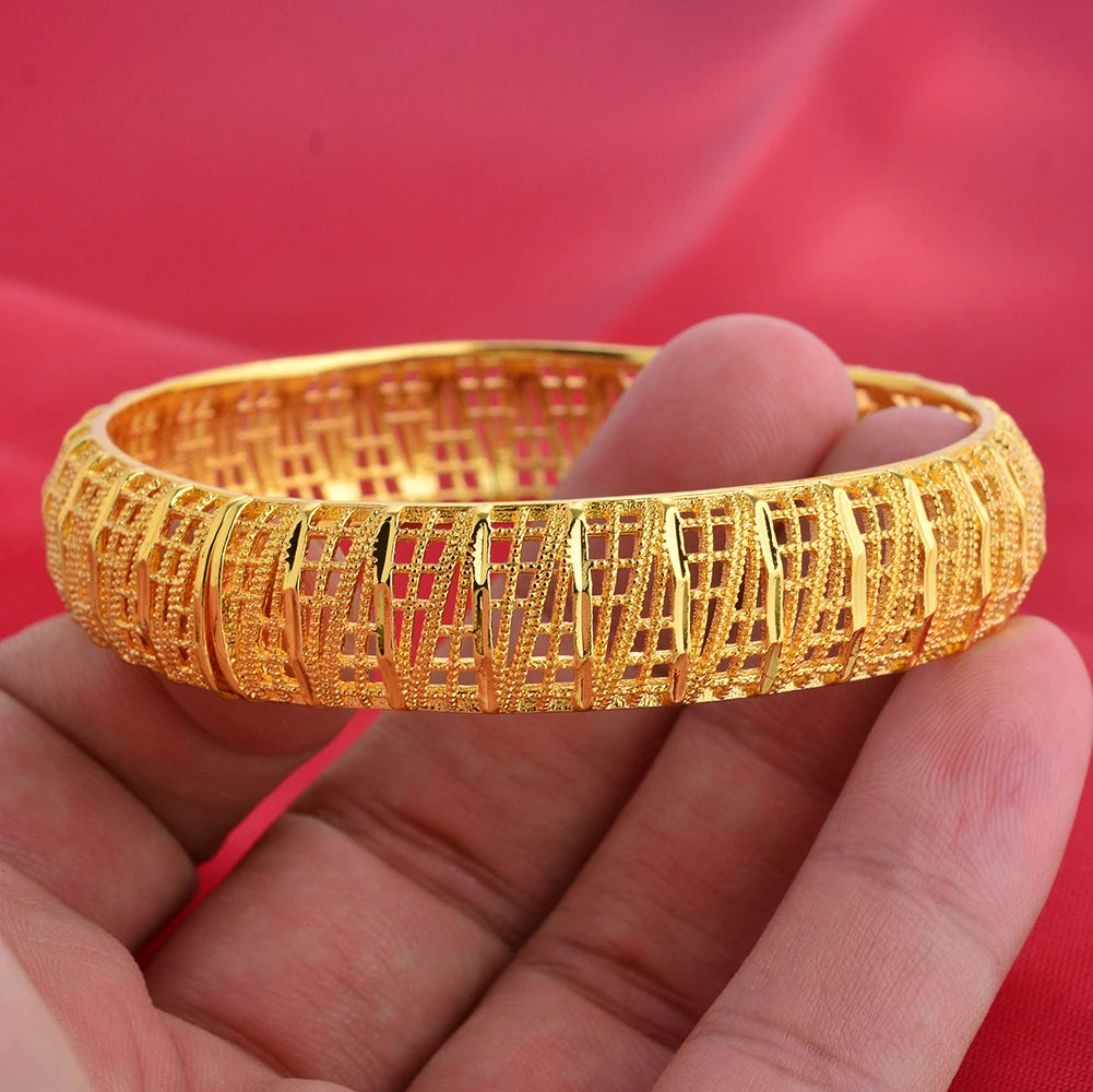 Dubai Wholesale Gold Color Bangles For Women Indian Charm Bracelet Jewellery Arabic Wedding Party Banquet Gifts