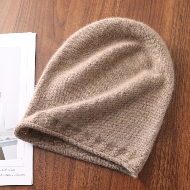 Winter Hat Regardless Of Gender 100% Merino Wool Knitted 2024 New Women's Soft Warm Bean Hat Fashion Outdoor Curly-brimmed Hat