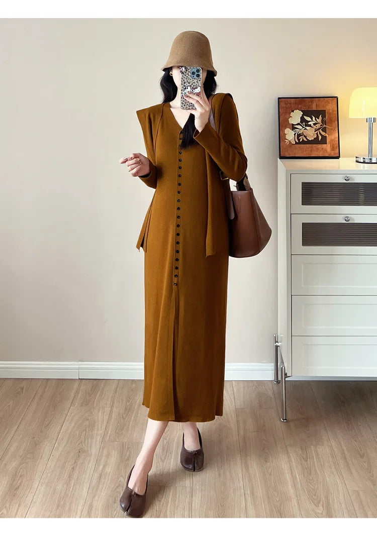 Maternity Dress for Pregnant Women  Knit Sweater Dress Cozy Loose Fit Elegant Autumn Pregnancy Outfit with Relaxed Vibes