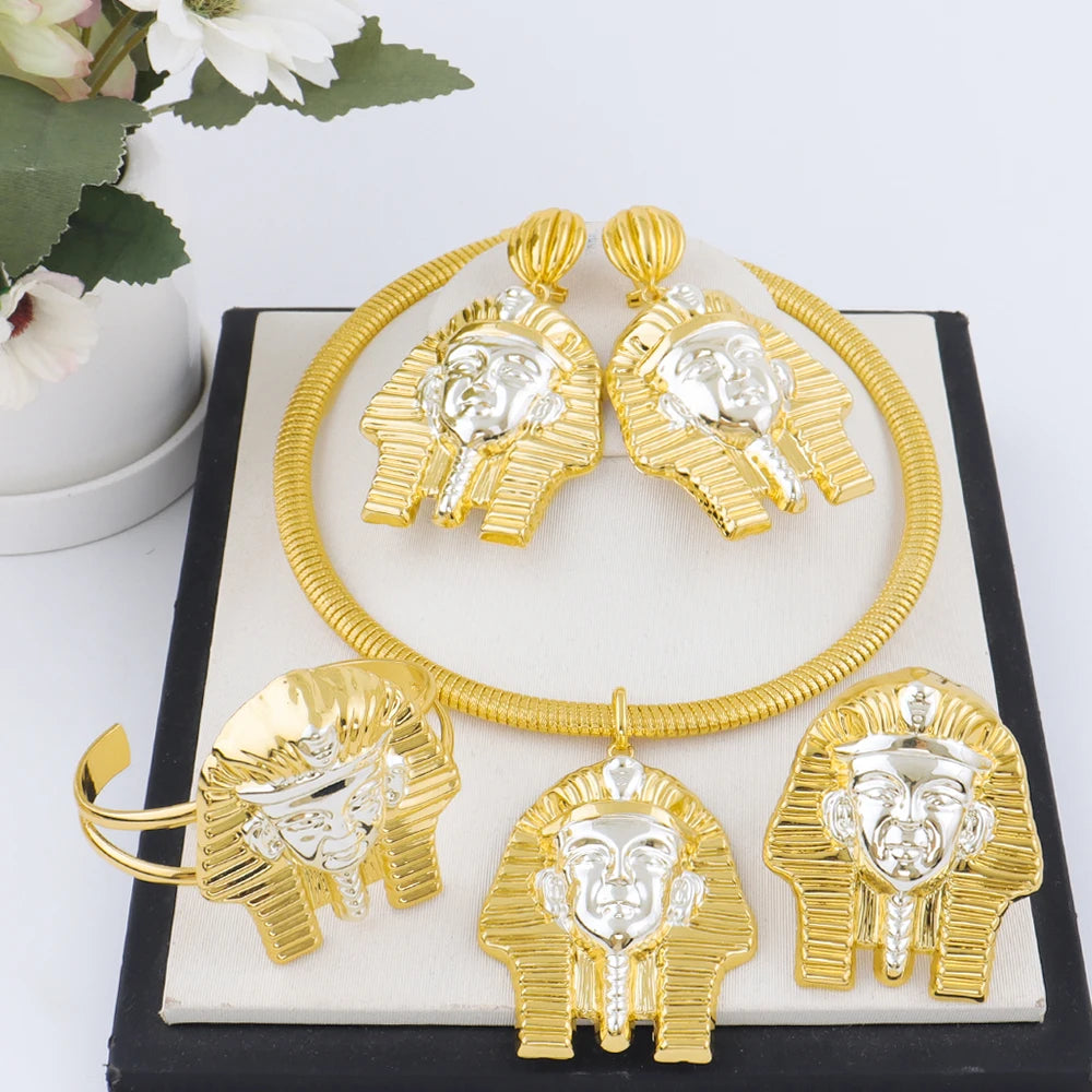 Gold and Silver Color Large Jewelry Set for Women Human Design Earrings Necklace Dubai African Bracelet Ring Weddding Bridal Gif
