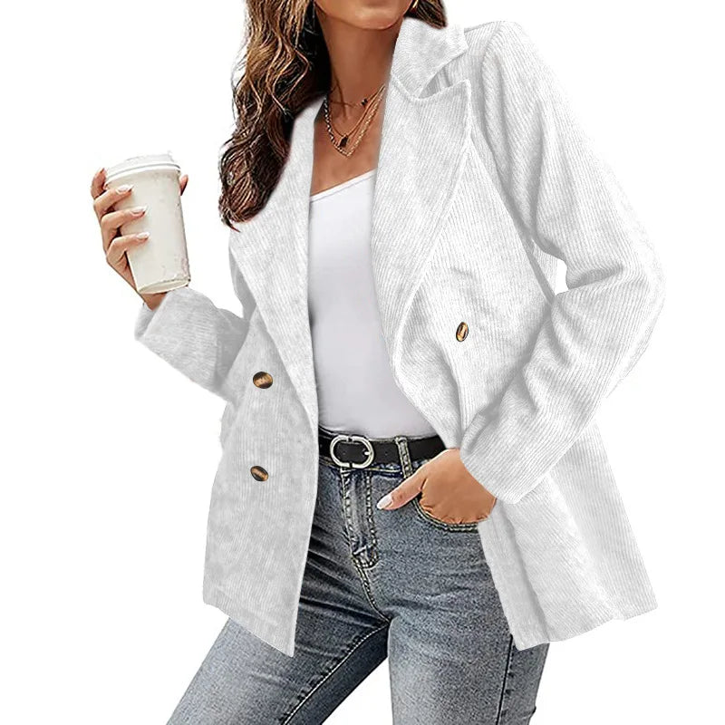 Elegant Office Lady Outwear for Women 2025 Fashion Long Sleeve Single Button Blazer Coats Solid Simple Corduroy Daily Clothes