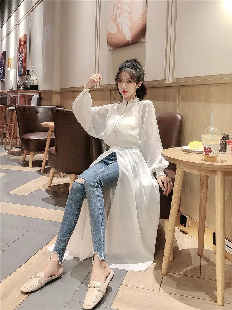 Long Jackets Women Summer Thin Sun-proof Korean Fashion Ins Sheer Breathable Casual New Solid Clothing Female Harajuku All-match