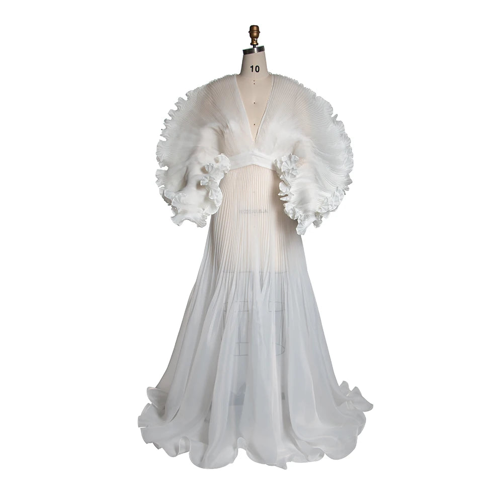 Maternity Dress for Pregnant Women for Photo Shoot V Neck Pleated Organza Long Flowy Maternity Dresses for Pregnant Photography