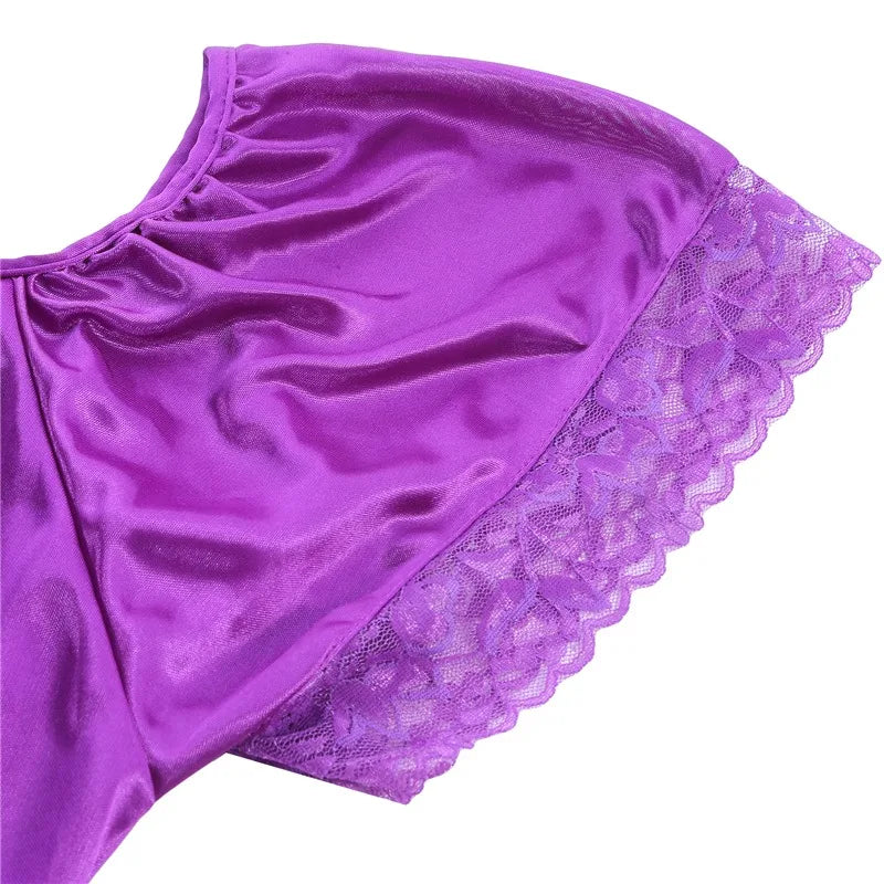 Women Night Gowns Sleepwear Lace Patchwork Nightwear Long Sleeping Dress Casual Ladies Home Dressing