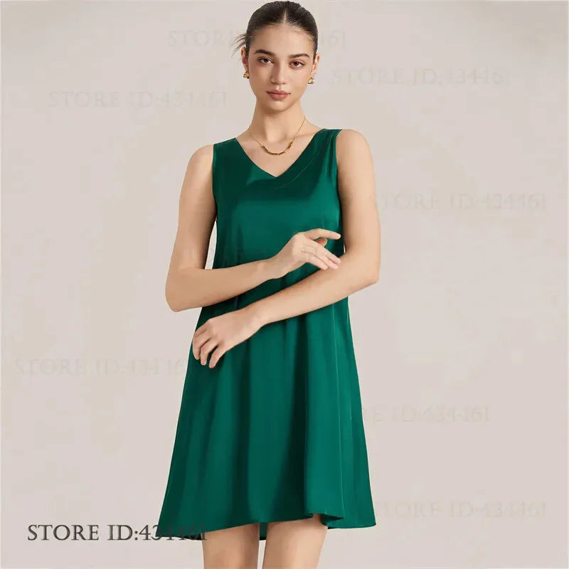 Women Nightgown Lingerie Ice Silk Sleepwear Sexy Nightshirt Sleeveless Night Dress Sleep Shirt Female Sexy Home Dress Loungewear