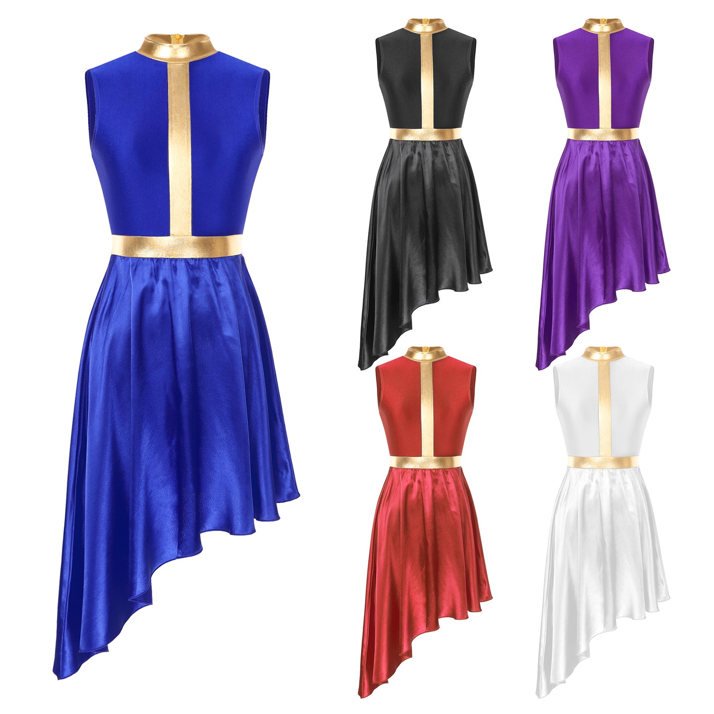 Womens Lyrical Dance Dress Ballroom Dancing Church Choir Stage Performance Costume Sleeveless Asymmetrical Hem Dresses Dancewear