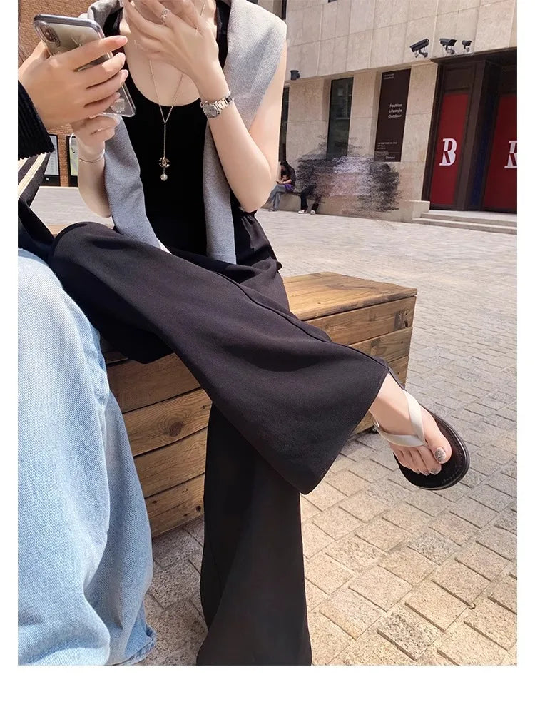 Slippers Casual Low Female Shoes Rubber Flip Flops Slides Luxury 2025 Summer Flat Hawaiian PU Hoof Heels Rome Scandals Fabric Si