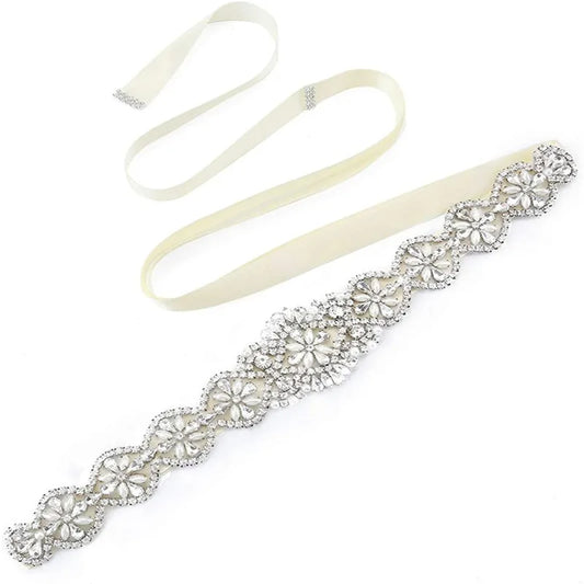 Bridal Belts Bling Wedding Women Handmade Jewelry Silver Rhinestone Pearl Crystal Sparkly Party Formal Dress Diamond Bride Sash