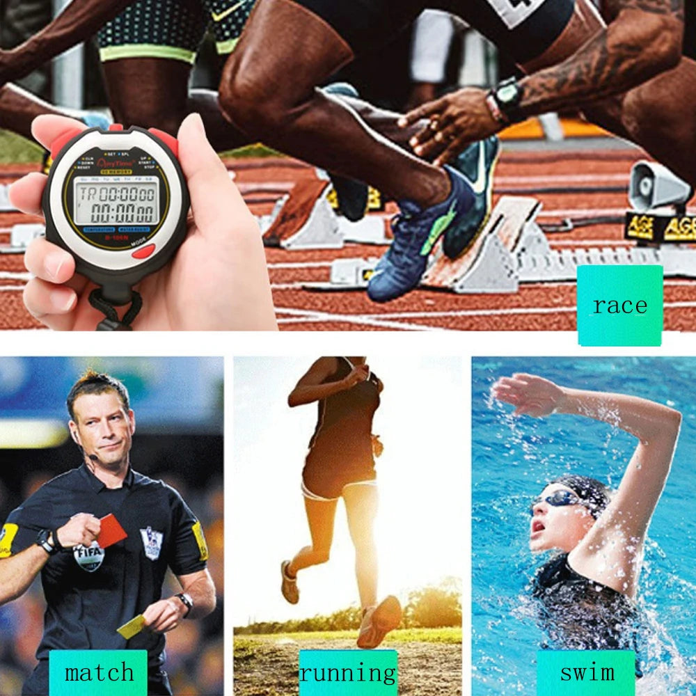 Waterproof Stopwatch Chronograph with Wristband Alarm/Time/Date/Week Double Row Digital Display Countdown Timer for Sport Match