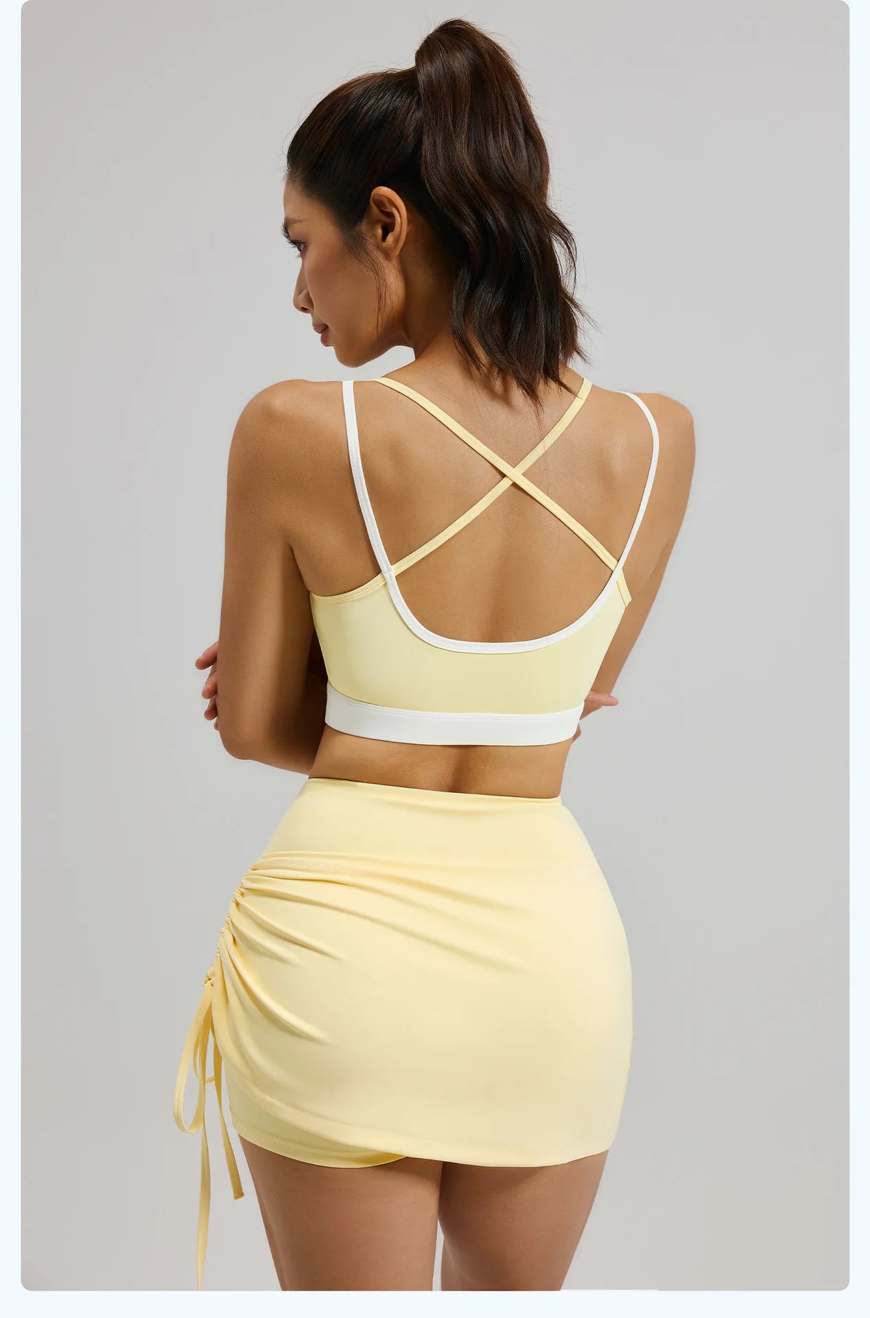 Shirring Sports Skirts with Safety Trousers for Women High Elastic Fashion Casual Fitness Skirts Fake Two Pieces Yoga Skirts