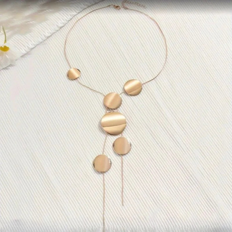 Long necklace for women girls temperament simple disc hollow geometric neck accessories holiday party OL EN008