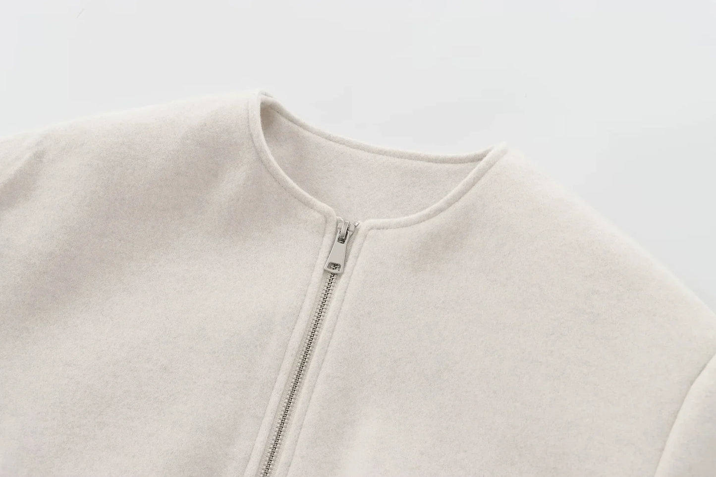 HXAO Outerwears Cropped Bomber Jacket Women Autumn Long Sleeve Faux Wool Coats For Woman Winter Zip Up Gray Beige Short Coats