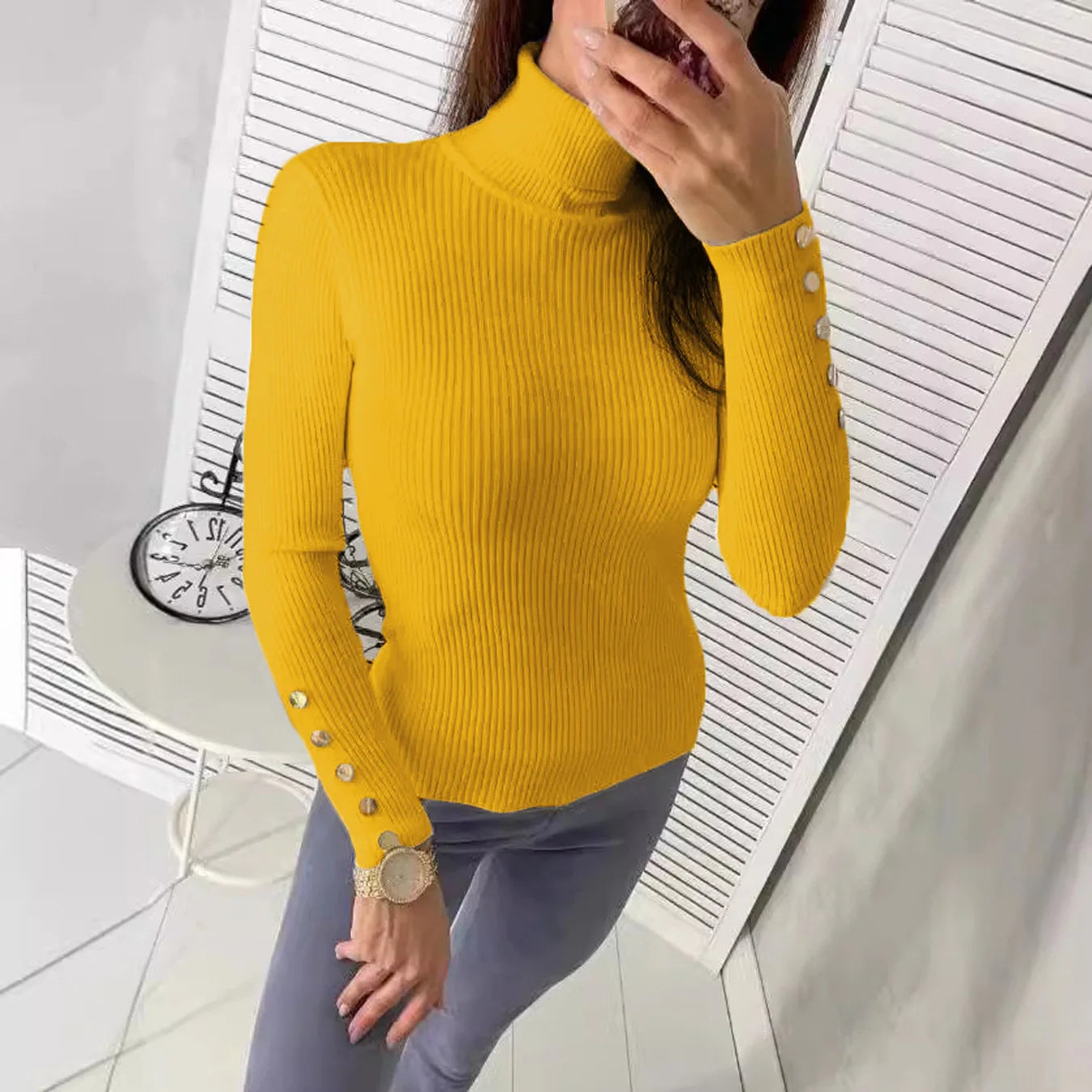 Elegant Sweaters Woman Sueter Negro Sueter Feminino Women's Autumn High Neck Pullover Knitted Sweater New  Tops Mujeres Juvenil