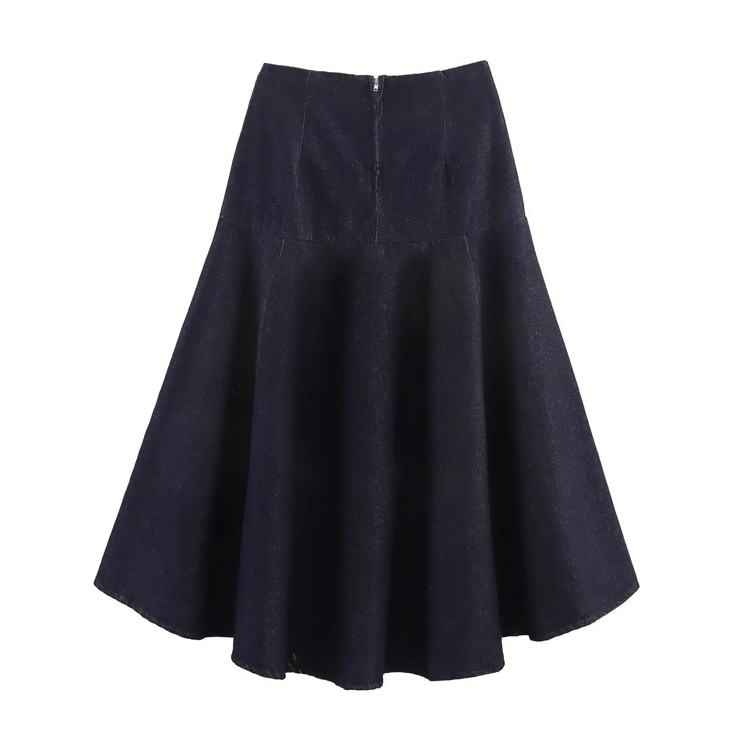 HH Women Casual Suits Bow Decoration Single-breasted Shirt+Zipper Pleated Elastic Waist Midi Skirt Denim Solid Skirt Sets