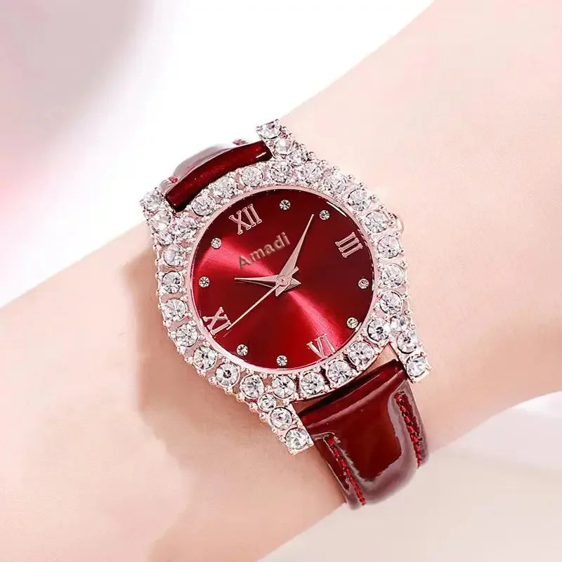 Woman Watch Fashion Elegante Ladies Watch Luxury Rhinestone Leather Strap Quartz Wrist Watches Clock for Women Gifts Reloj Mujer