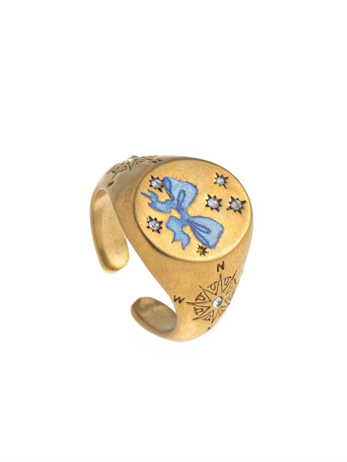 Stainless steel painted bow ring, niche and personalized design, gold-plated and color preserving ring